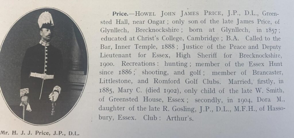 Howel John. James Price, J.P., D.L.