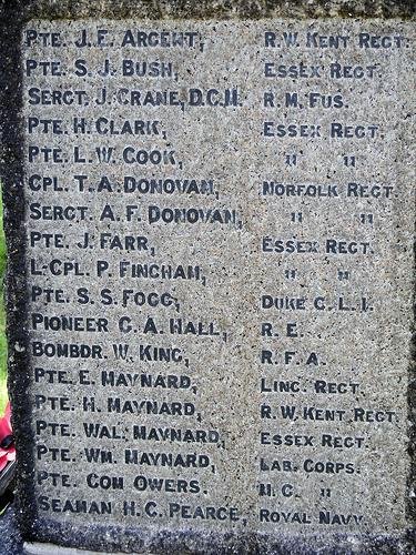 Part of the war memorial at High Ongar