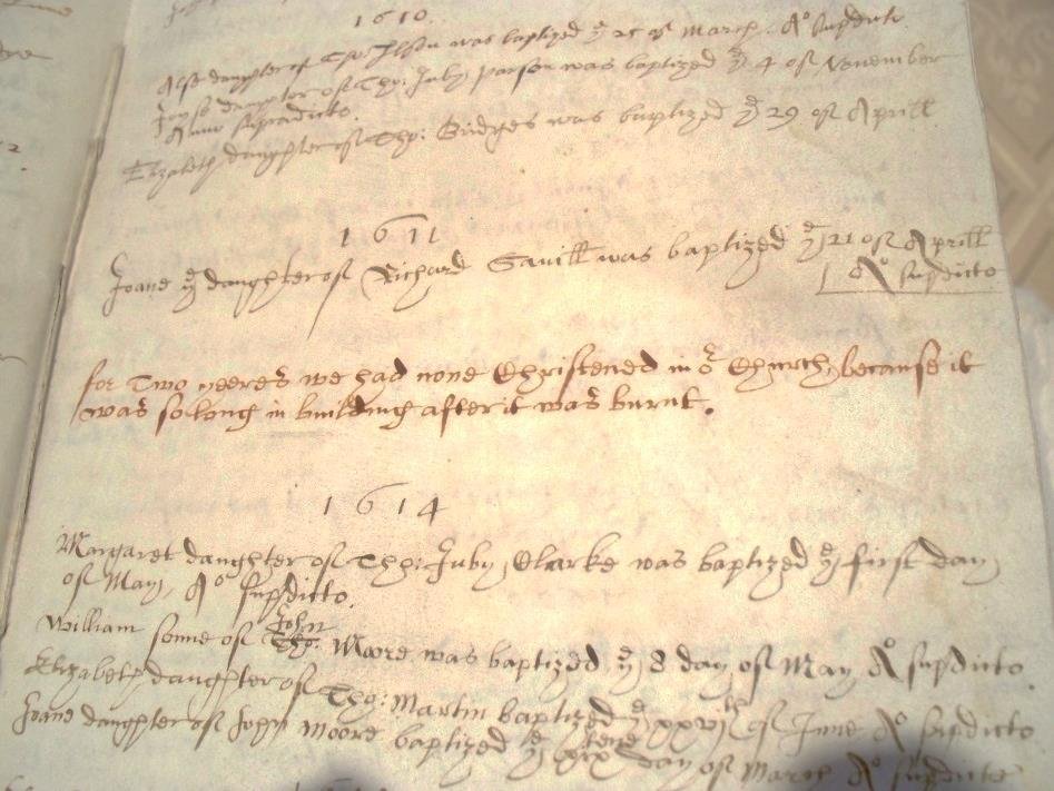 An extract from the Baptism Register of Theydon Mount Church