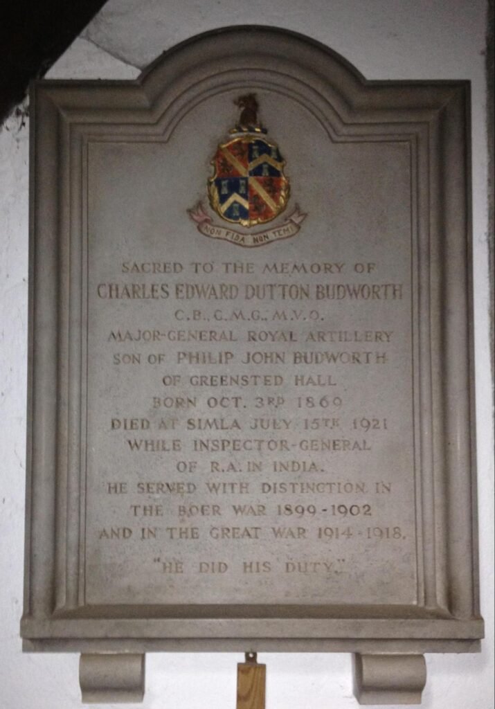 Memorial to Charles Edward Budworth in Greensted Church