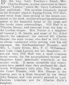 Article from The Tatler 21st April, 1920 regarding Mrs Charles Hunter of Hill Hall