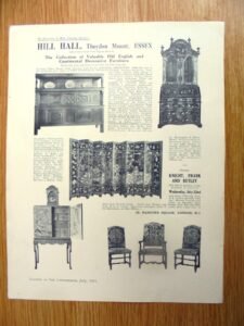 Auction in 1925 for the contents of Hill Hall, Theydon Mount
