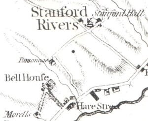 Bellhouse in 1777, showing the avenues leading to Murrells and the main road near the Woodman