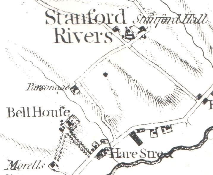 Bellhouse in 1777, showing the avenues leading to Murrells and the main road near the Woodman