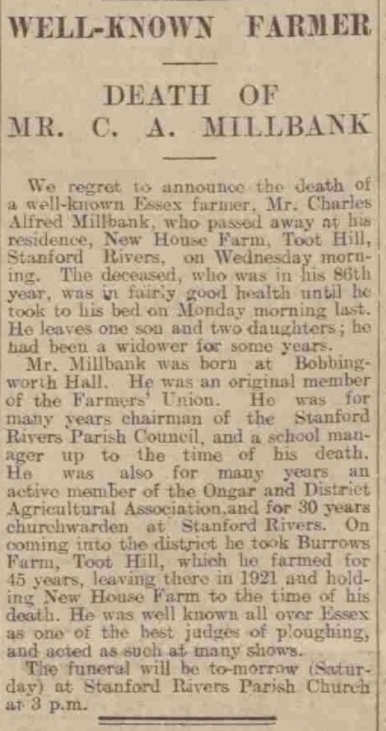 Chelmsford Chronicle – Friday 28 October 1932 – Mr C A Millbank