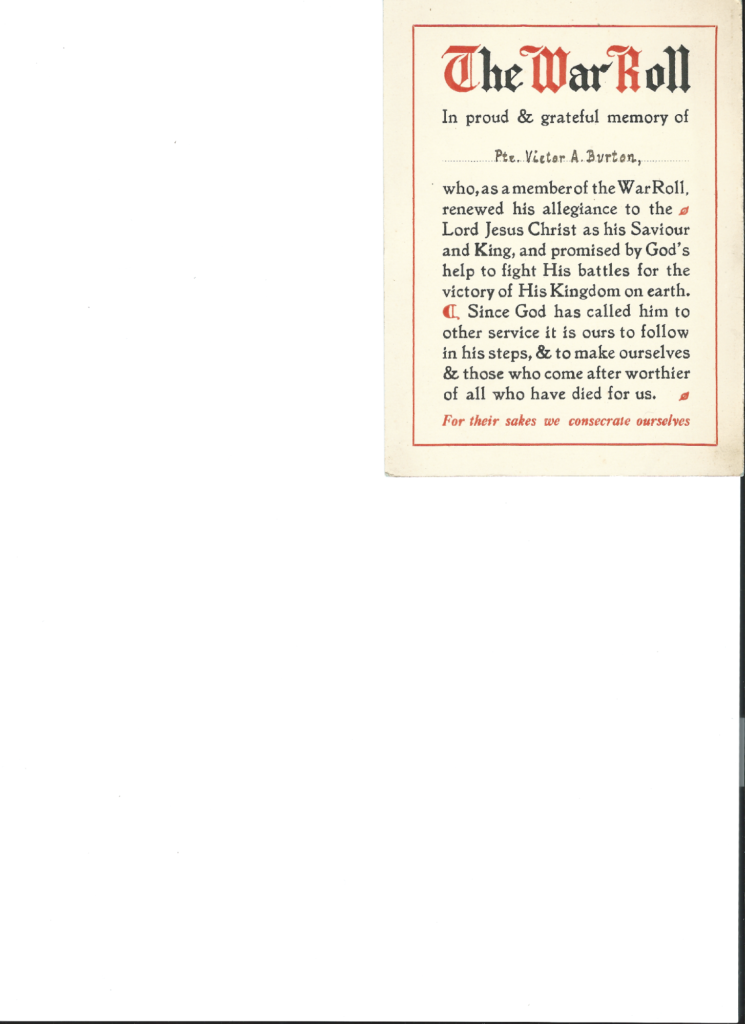 The War Rool for Private Victor Albert Burton