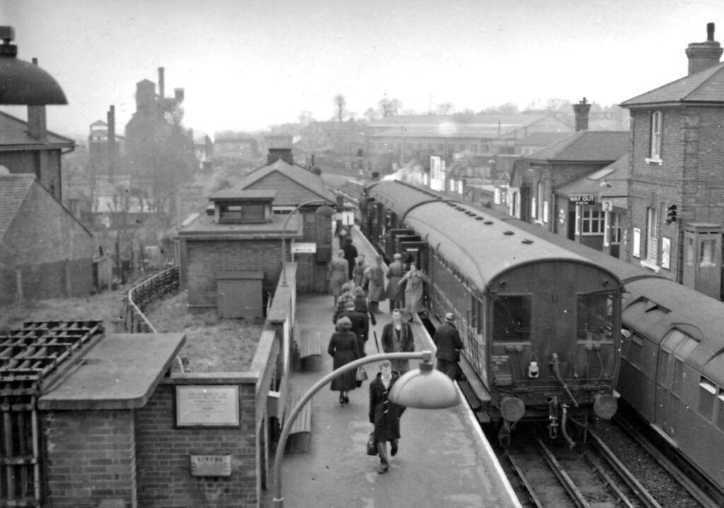 Epping Railway Station circa 1957. The service on to Ongar continued as a steam shuttle until November 1957.