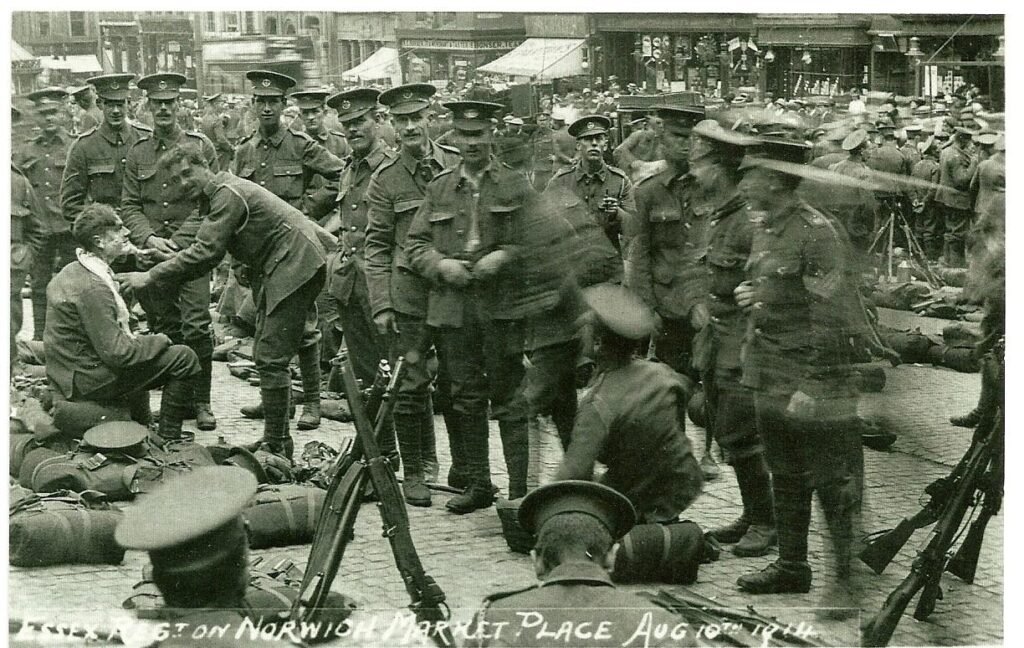 The Essex Regiment in Norwich Market Place August 10th 1914