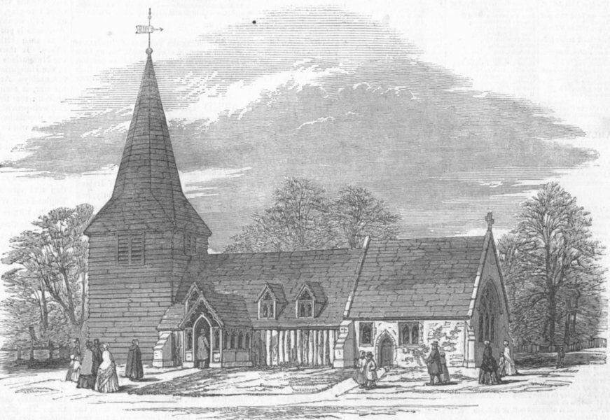 Greensted Church Antique wood engraved print, 1849