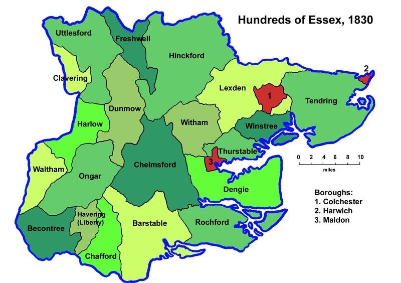 Map of Essex showing the Hundreds in 1830