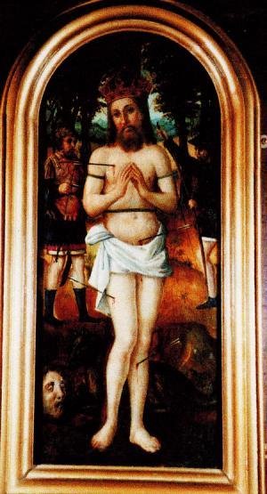 C16th Oil Painting of the Martyrdom of St Edmund